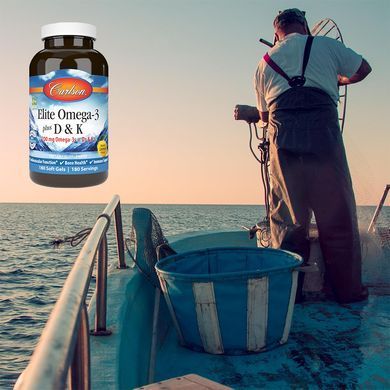 Омега-3 Элит с витаминами D3 и K2 со вкусом лимона Carlson Labs Elite Omega-3 Plus D & K 700 mg 180 шт - основное фото