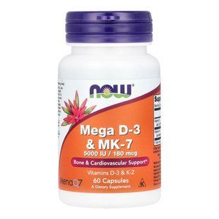 Вітаміни D-3 і MK-7 Now Foods MEGA D-3 & MK-7 5000 IU/180 mcg 60 шт - основне фото