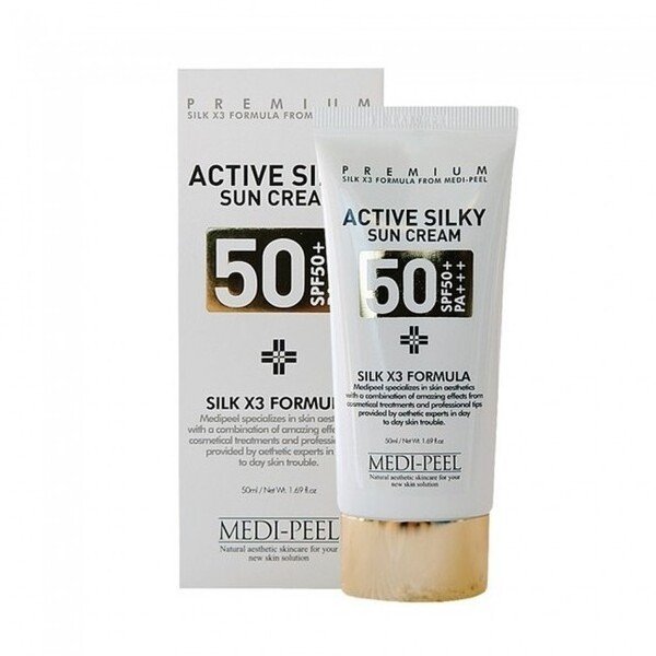 Солнцезащитный крем с пептидами и аминокислотами шёлка MEDI-PEEL Active Silky Sun Cream SPF 50+ PA+++ 50 мл - основное фото