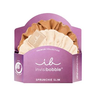 Набор из двух резинок для волос Invisibobble SPRUNCHIE Slim Premium Creme De Caramel (бежевая+карамельная) - основное фото