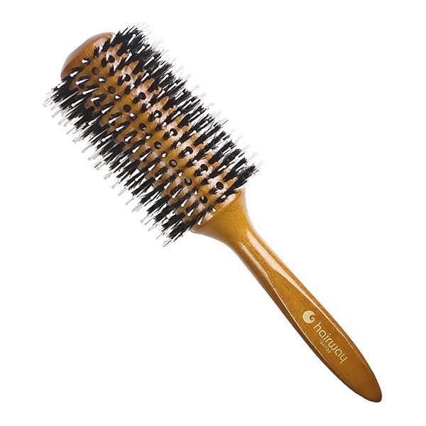 Дерев'яний коричневий брашинг зі змішаною щетиною Hairway Round Brush Glossy Wood 06130 38/73 мм - основне фото