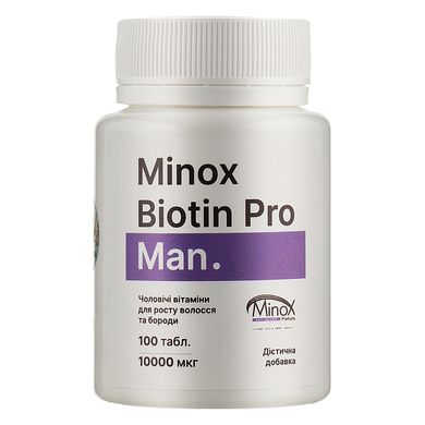 Чоловічі вітаміни для росту волосся та бороди MinoX Biotin Pro Man 100 шт - основне фото