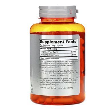 Аргінін і цитрулін Now Sports Arginine 500 mg Citruline 250 mg 120 шт - основне фото