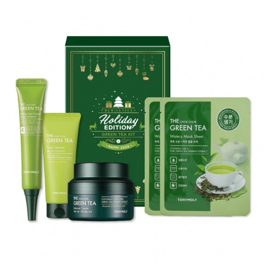 Набор для комплексного ухода за кожей лица с экстрактом зелёного чая TONY MOLY Holiday Green Tea Kit: Intense Cream, Eye Cream, Mask Sheet, Foam Cleanser 60 + 30 + 20x2 + 50 мл - основное фото