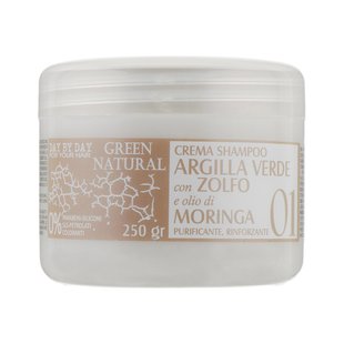 Крем-шампунь с зелёной глиной, цинком и маслом моринги Alan Jey Green Natural Crema Shampoo Argilla Verde Con Zolfo E Olio DI Moringa 250 мл - основное фото