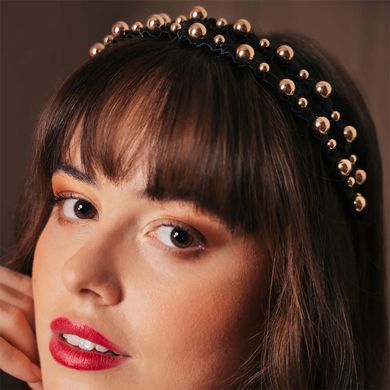 Чёрный с золотистыми бусинками обруч для волос Invisibobble HAIRHALO Time To Shine You're A Star - основное фото