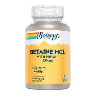 Бетаин в капсулах Solaray Betaine HCl With Pepsin 250 mg 180 шт - основное фото