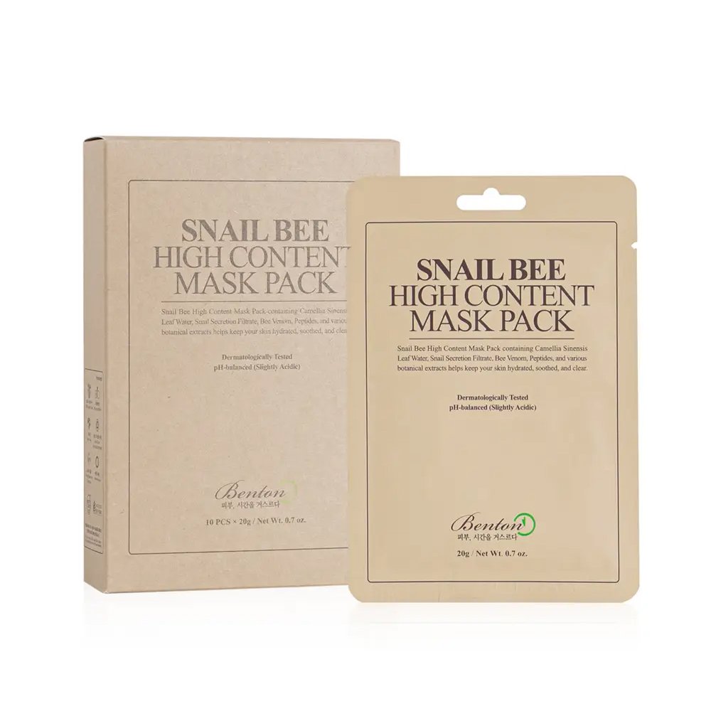 Маска с муцином улитки и ядом пчелы BENTON Snail Bee High Content Mask Pack 20 г x 10 шт - основное фото