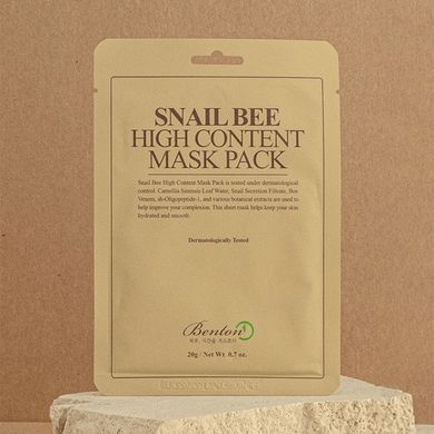 Маска з муцином равлика та отрутою бджоли BENTON Snail Bee High Content Mask Pack 20 г x 10 шт - основне фото
