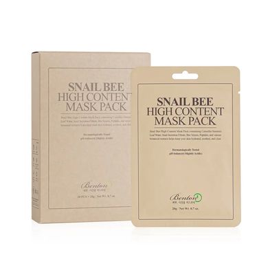 Маска з муцином равлика та отрутою бджоли BENTON Snail Bee High Content Mask Pack 20 г x 10 шт - основне фото