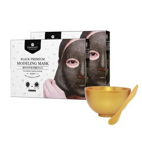 Очищающая маска-плёнка в наборе с чашей и лопаткой Shangpree Black Premium Modeling Mask (Bowl & Spatula Set) 50 мл - основное фото