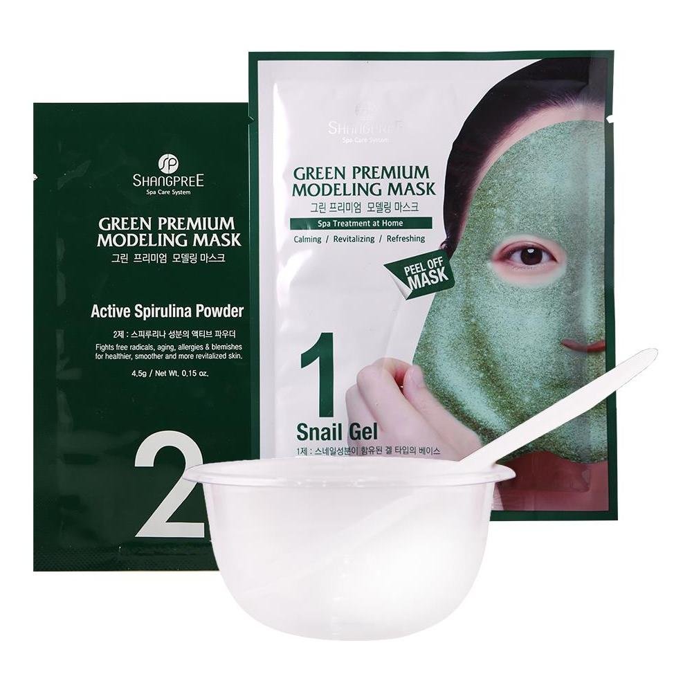 Антивозрастная маска-плёнка с муцином улитки в наборе с чашей и лопаткой Shangpree Green Premium Modeling Mask (Bowl & Spatula Set) 50 мл - основное фото