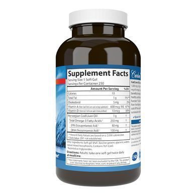Риб'ячий жир з печінки тріски Carlson Labs Cod Liver Oil 1000 mg (400 МО) 250 шт - основне фото