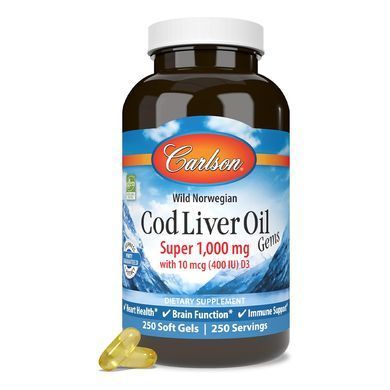 Риб'ячий жир з печінки тріски Carlson Labs Cod Liver Oil 1000 mg (400 МО) 250 шт - основне фото