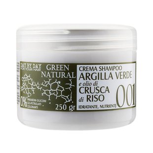 Крем-шампунь с зелёной глиной и рисовыми отрубями Alan Jey Green Natural Crema Shampoo Argilla Verde e Olio di Crusca di Riso 250 мл - основное фото