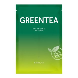 Восстанавливающая тканевая маска с зелёным чаем BARULAB The Clean Vegan Green Tea Mask 23 мл - основное фото