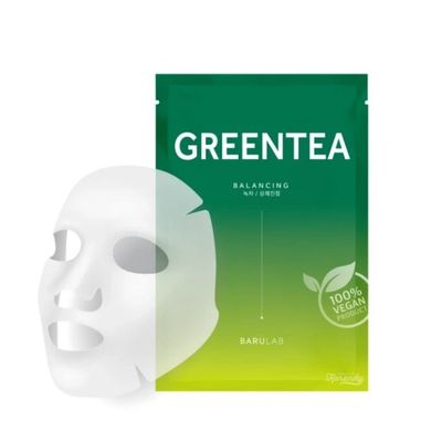 Восстанавливающая тканевая маска с зелёным чаем BARULAB The Clean Vegan Green Tea Mask 23 мл - основное фото