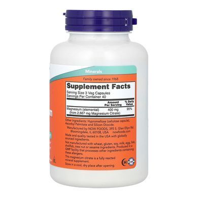 Магній Now Foods Magnesium Citrate 120 шт - основне фото