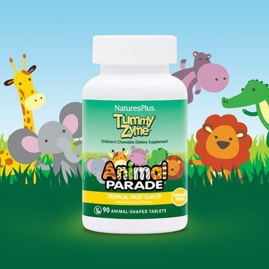 Детская добавка для улучшения пищеварения NaturesPlus Animal Parade Tummy Zyme Children's Chewables 90 шт - основное фото