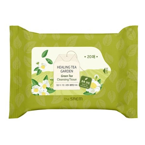 Салфетки для снятия макияжа с экстрактом зелёного чая THE SAEM Healing Tea Garden Green Tea Cleansing Tissue 20 шт - основное фото